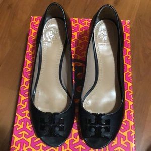 Tory Burch black peep toe wedge size 6.5